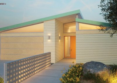 Plan 111, Christopherson Builders, Tracy Stone Architect, plan 111m mid century modern, eichler style, one story, single level, house plan, home plan, rendering